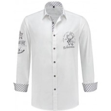 Overhemd: Wit met grijs stiksels 100% Katoen met Krempelarm